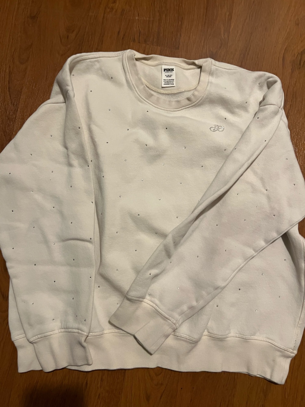 PINK Victoria's Secret Cream Embellished Crewneck Sweater
